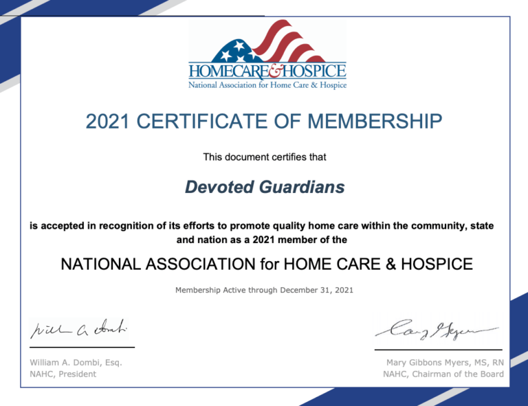 certificate of membership homecare and hospice association devoted guardians